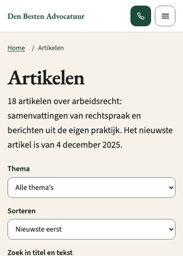 Artikelenoverzicht op mobiel: kop en filters onder elkaar