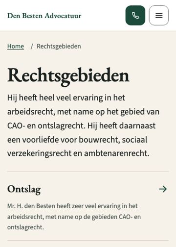 Rechtsgebieden-overzicht op mobiel met kaarten onder elkaar