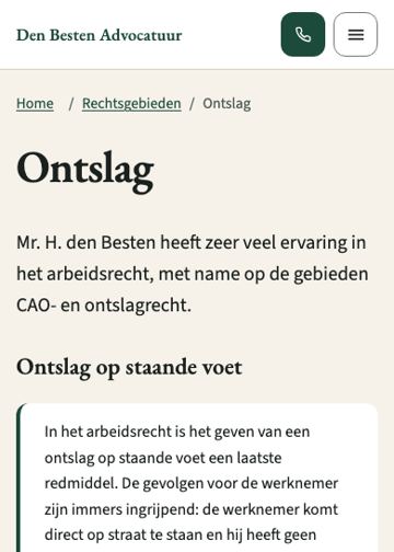 Ontslag-pagina op mobiel: kop en inleidende tekst